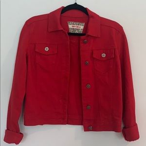 Red cropped jean jacket
